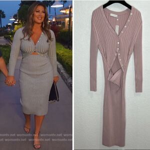NWT Jonathan Simkhai Kim Womens Ribbed Knit Cut-Out Sweaterdress Dusty Rose XL